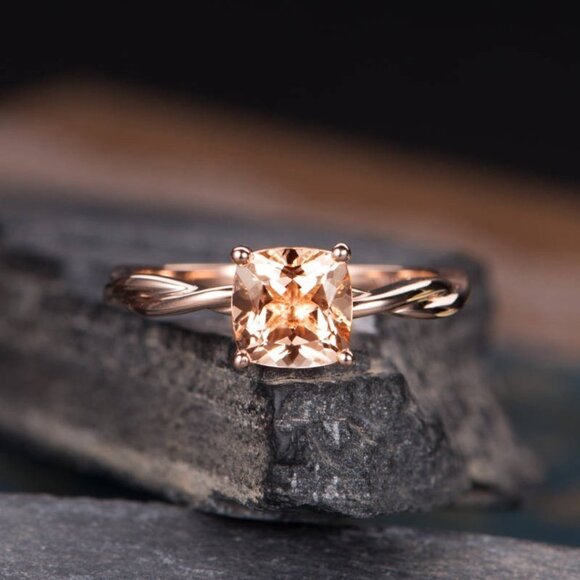 🎁 Rose Gold Square Cute Romantic Stone Ring for Women, VIP231 - Picture 4 of 8